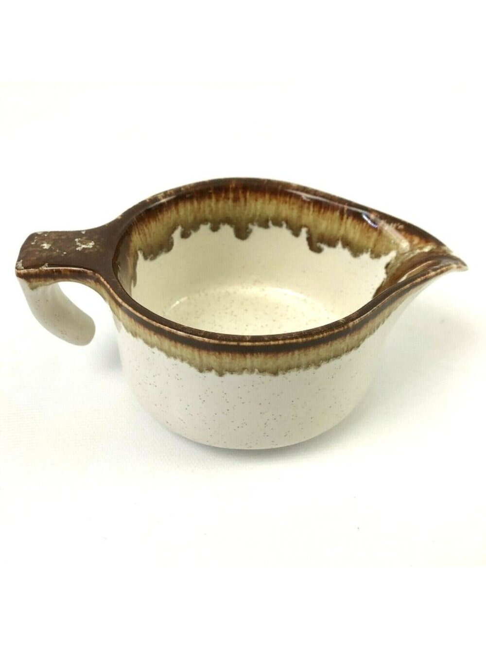 Vintage Pfaltzgraff Stoneware Creamer White W/ Brown Drip Country Casual Style